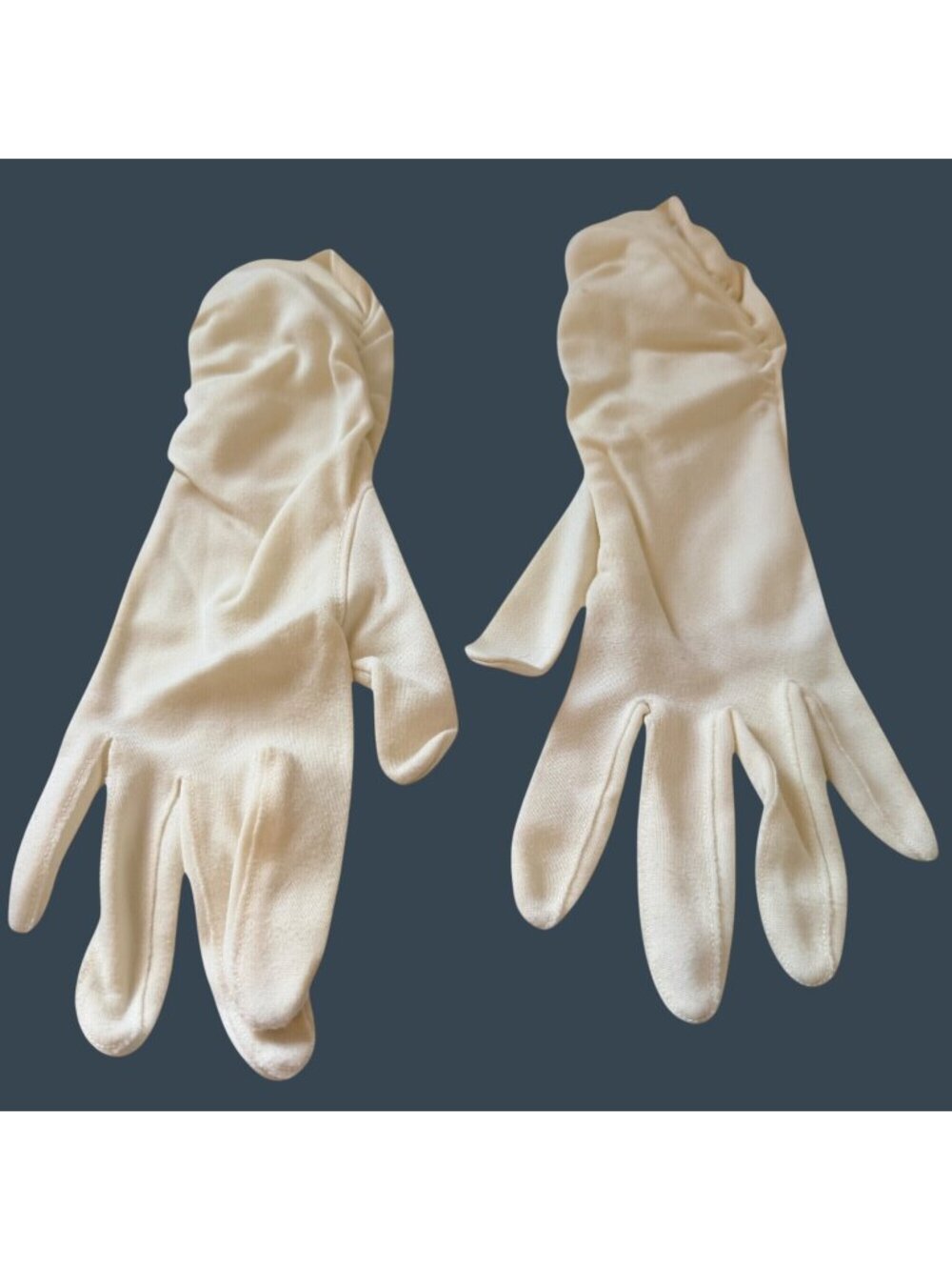 Vintage White Opera Gloves Short Length Shirred Sides Nylon Bridal Formal Retro